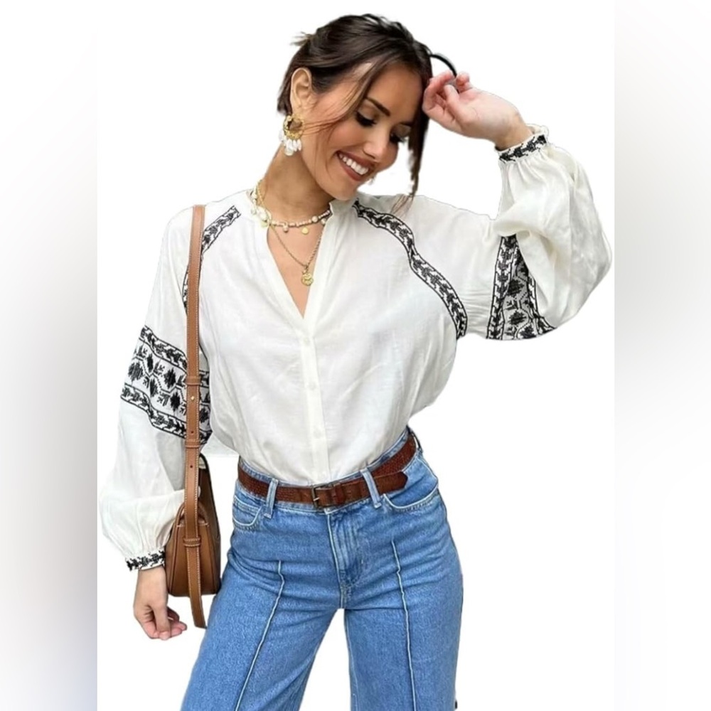 Zara Embroidered White Blouse - Picture 5 of 7